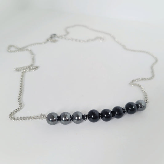 Onyx & Hematite Stone and Steel Necklace