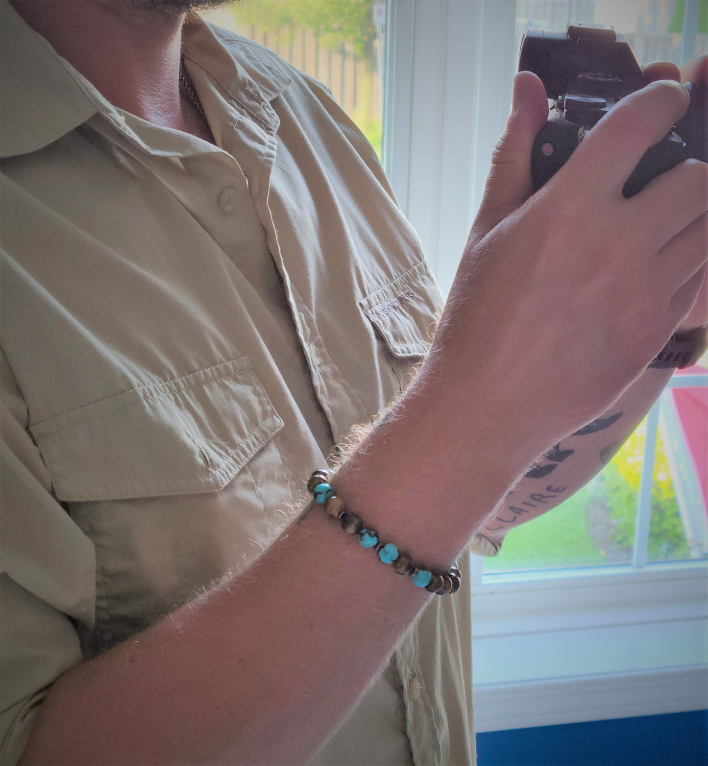 Tiger Eye and Siderolite Steel Bracelet