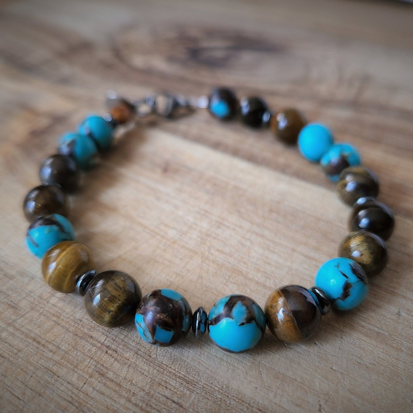 Tiger Eye and Siderolite Steel Bracelet