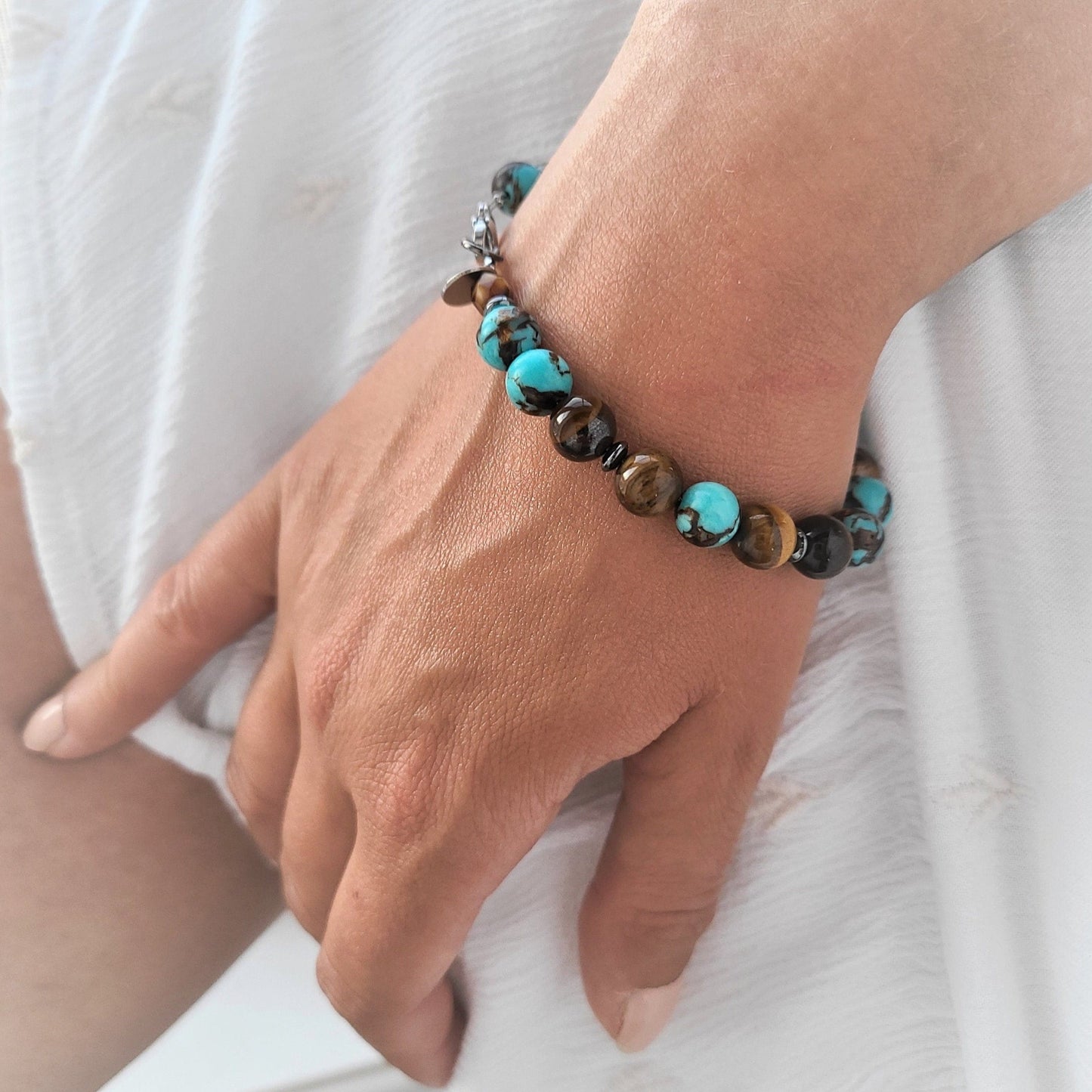 Tiger Eye and Siderolite Steel Bracelet