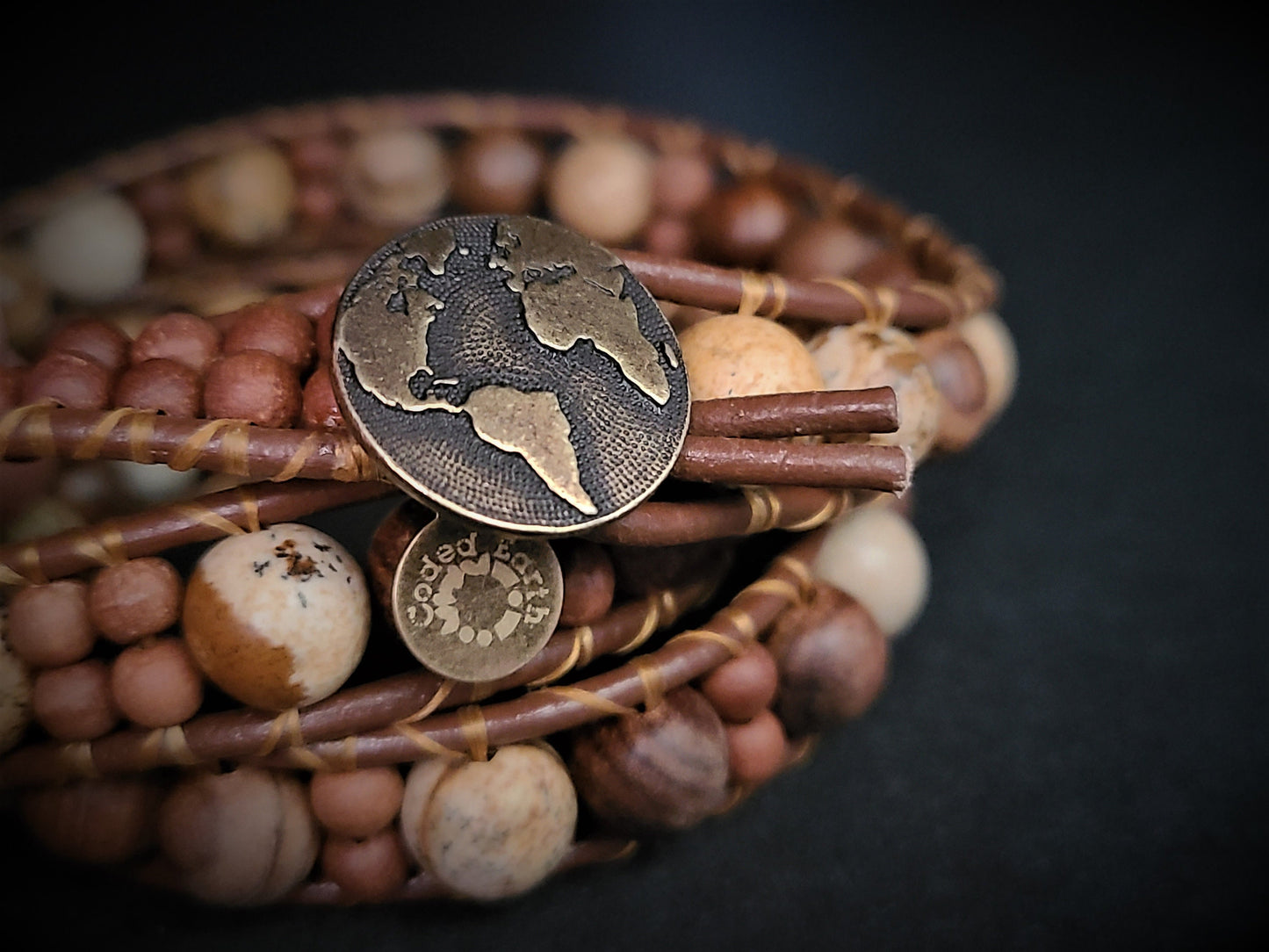 Sandalwood & Picture Jasper Leather Wrap Bracelet