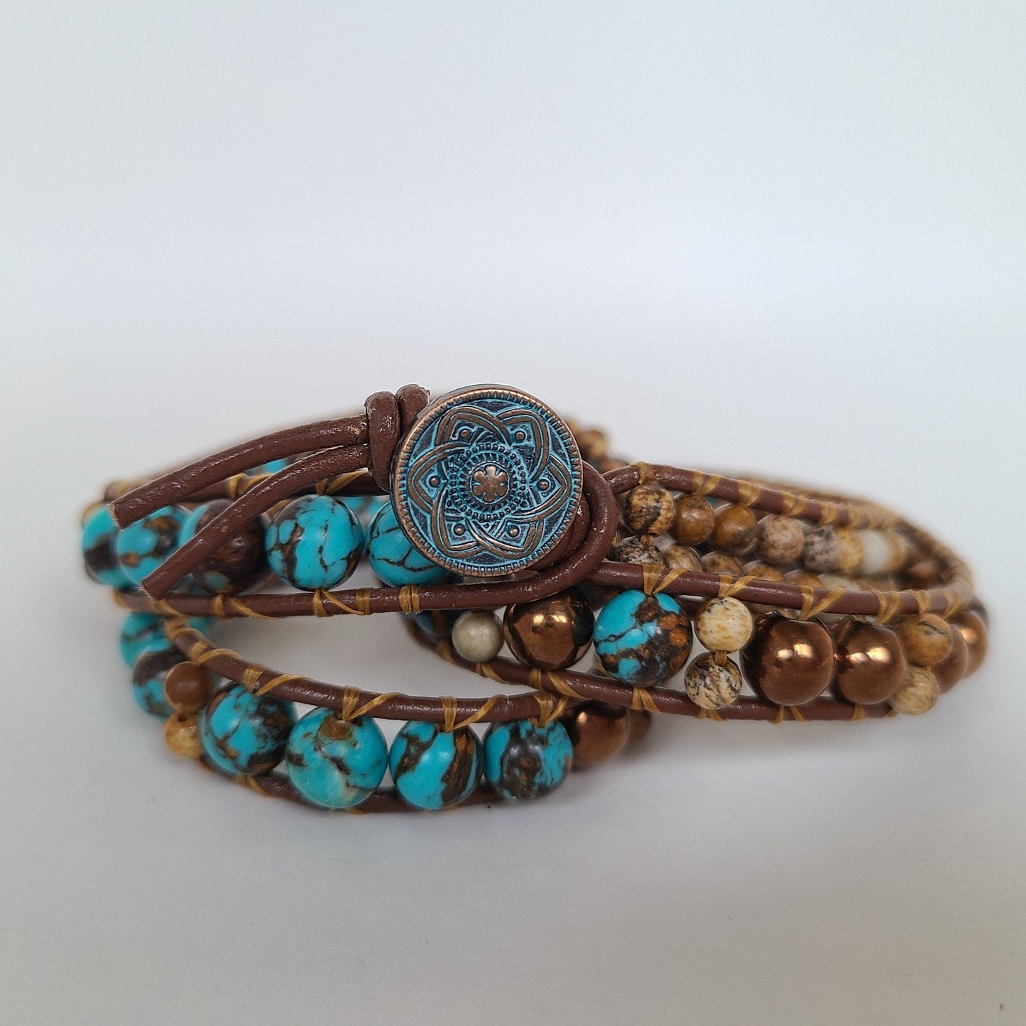 Siderolite, Copper Hematite & Jasper Leather Wrap Bracelet