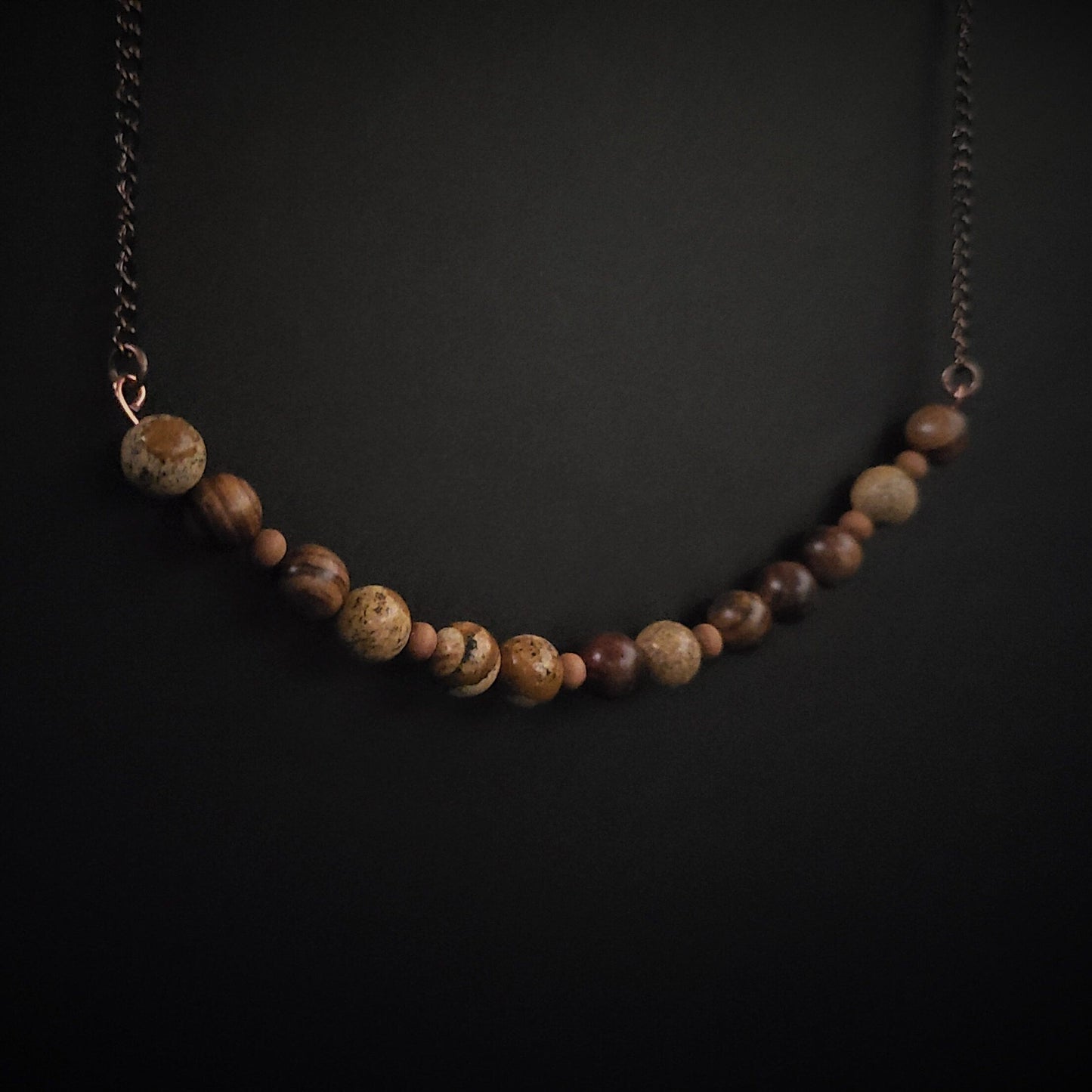 Sandalwood & Picture Jasper Stone and Steel Necklace