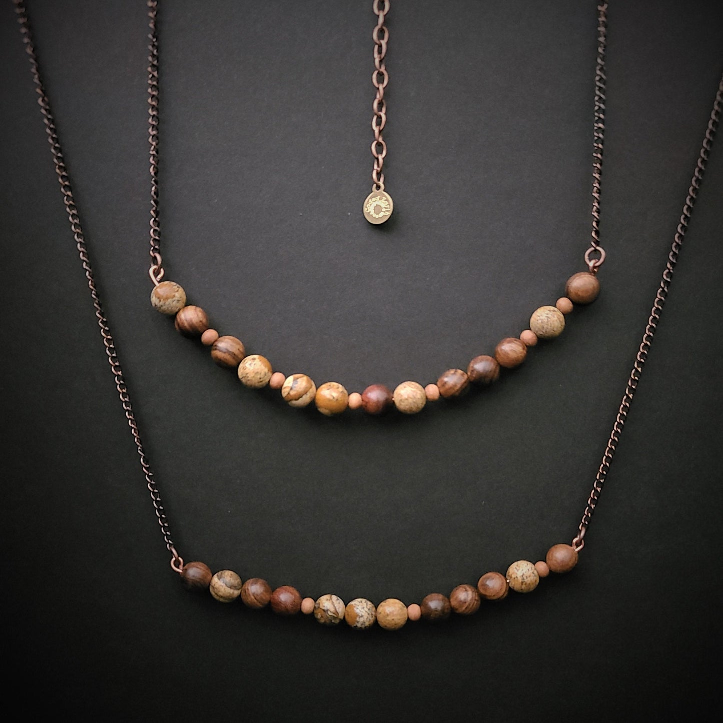 Sandalwood & Picture Jasper Stone and Steel Necklace