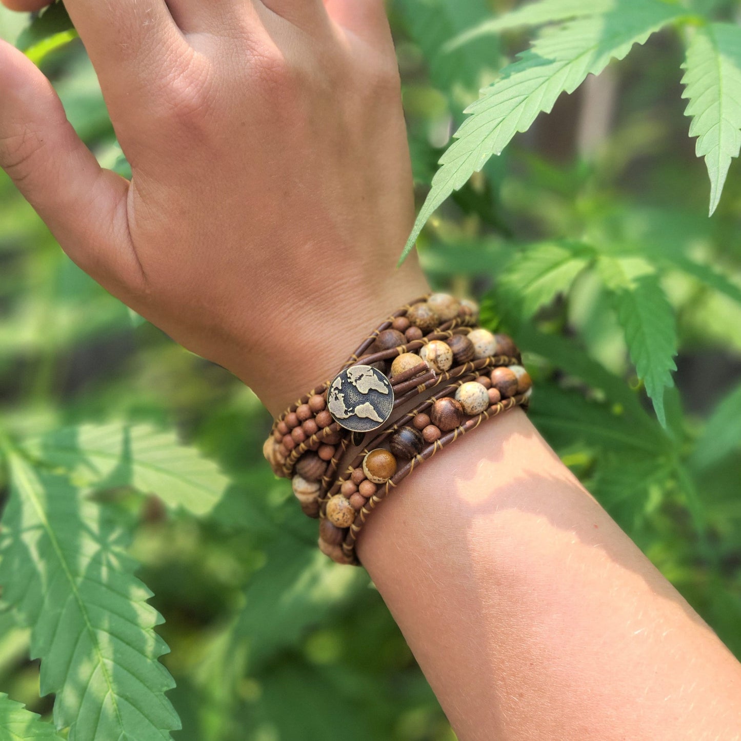 "I Am Always With You" | Jasper & Sandalwood Coded Message Leather Wrap Bracelet