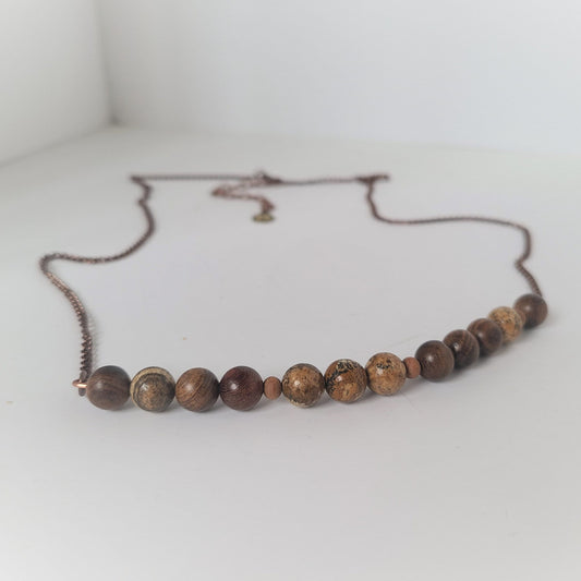Sandalwood & Picture Jasper Stone and Steel Necklace