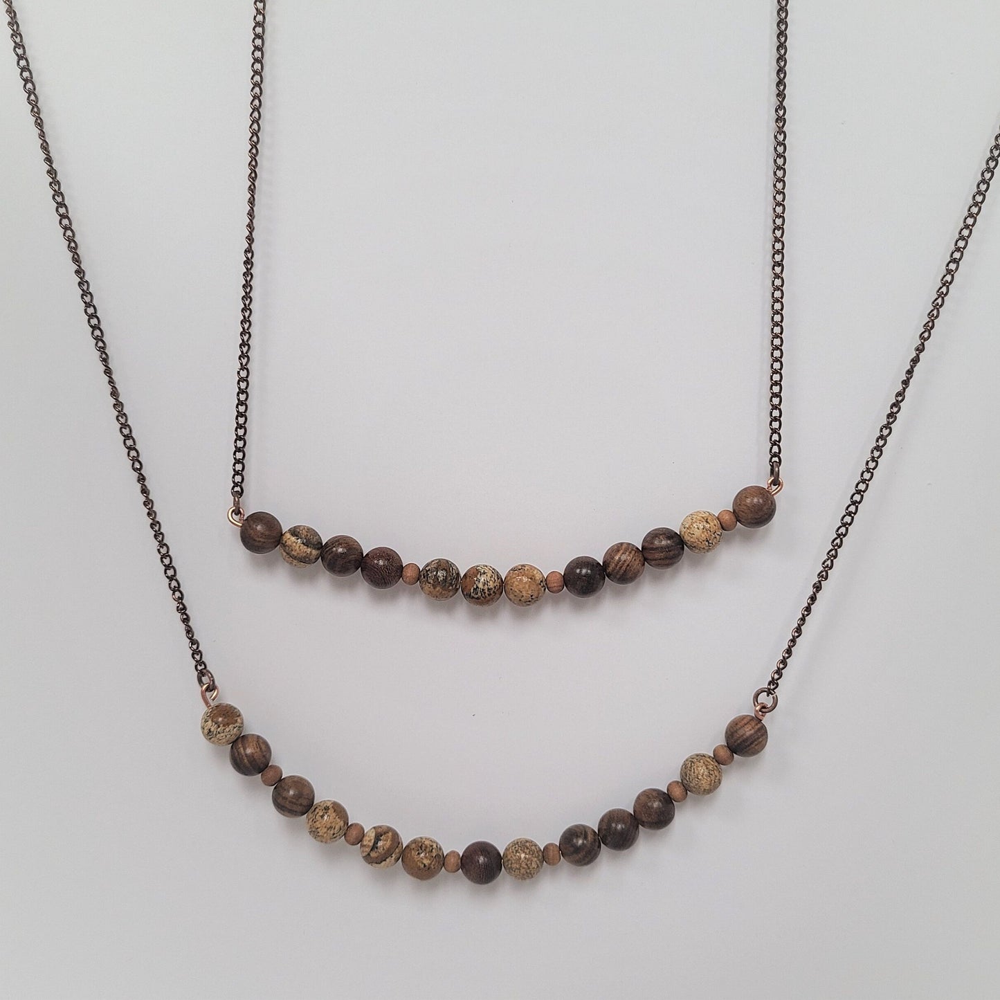 Sandalwood & Picture Jasper Stone and Steel Necklace