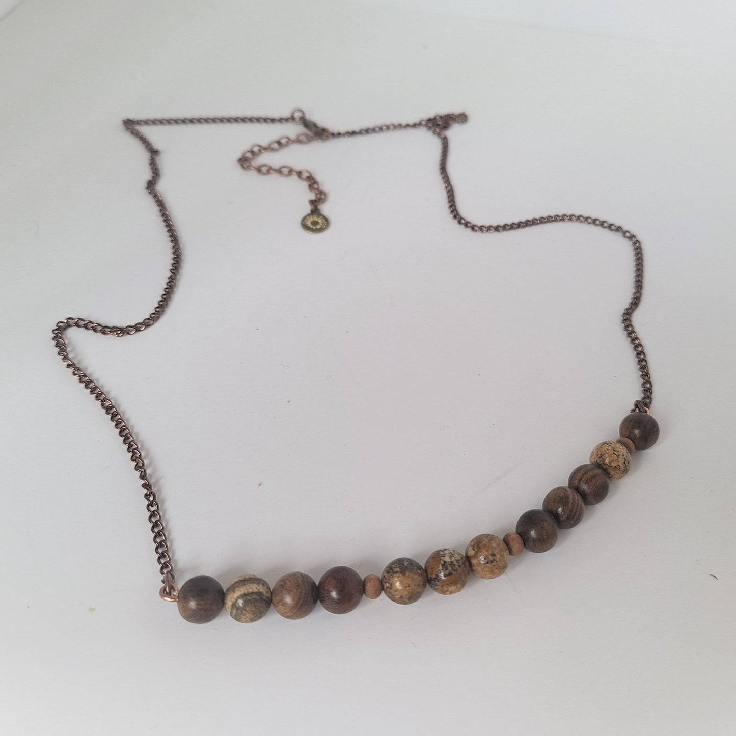 Sandalwood & Picture Jasper Stone and Steel Necklace