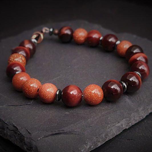 Red Tiger Eye and Sandstone Steel Bracelet