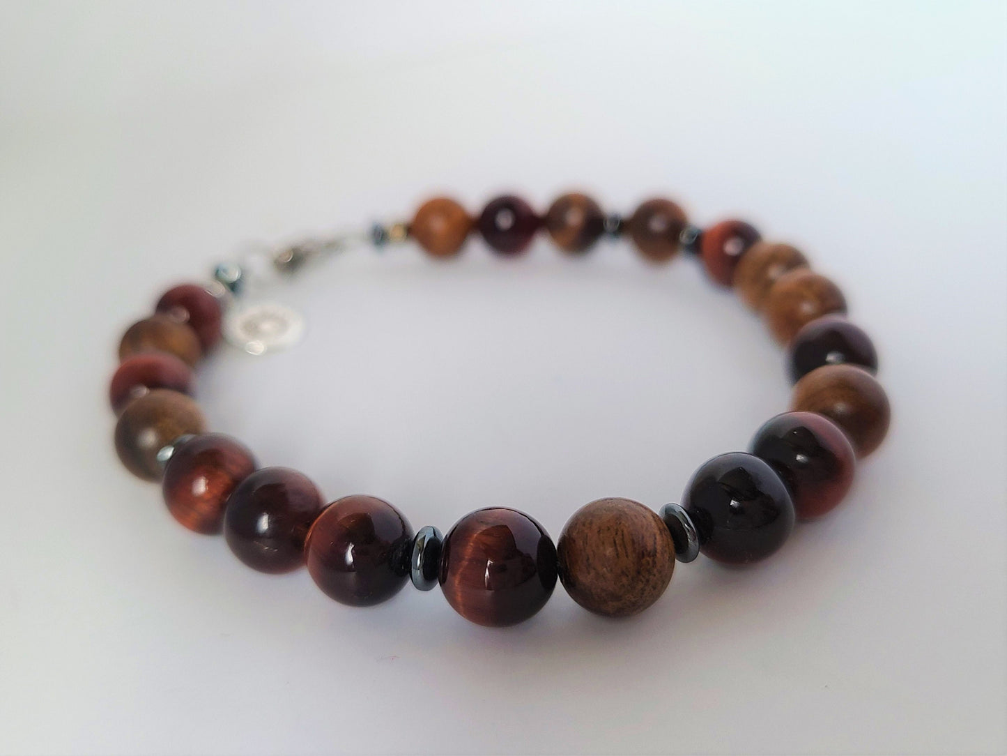 Red Tiger Eye and Sandalwood Steel Bracelet