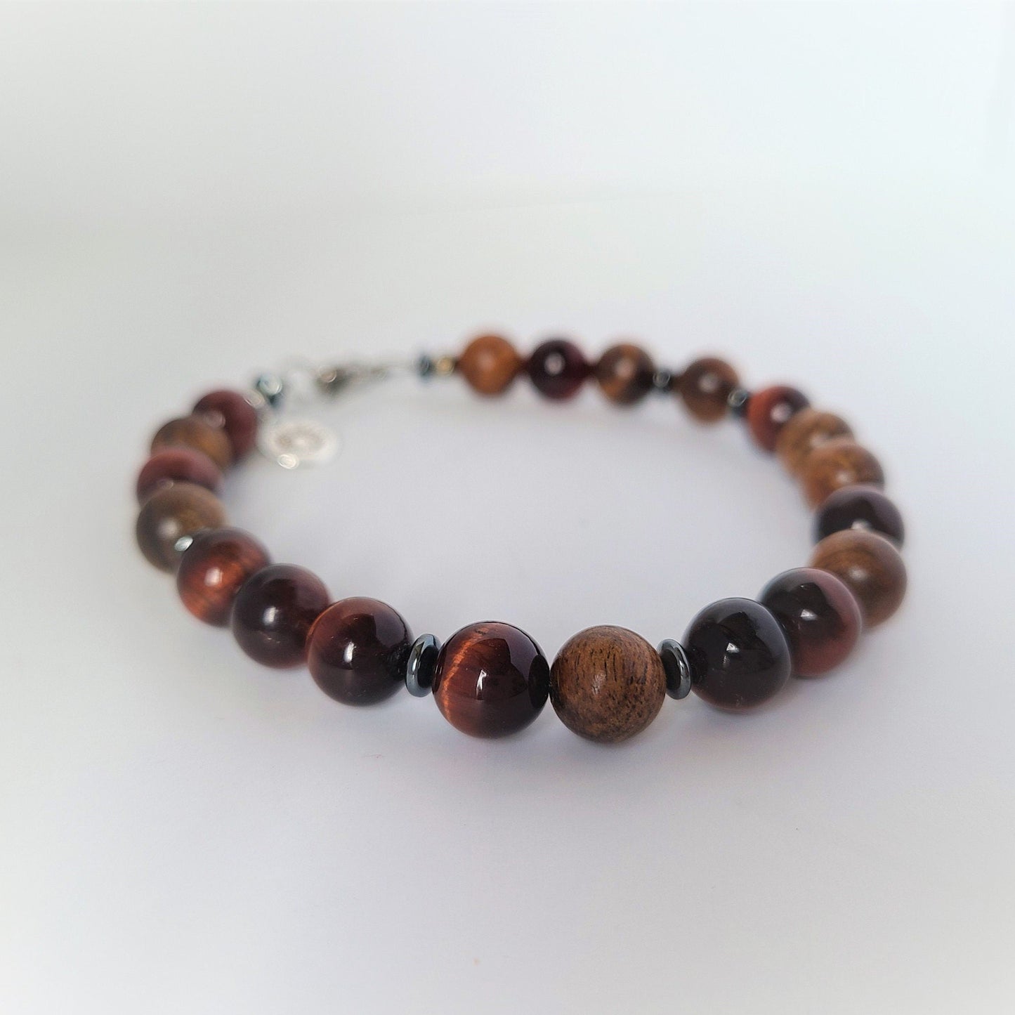 Red Tiger Eye and Sandalwood Steel Bracelet