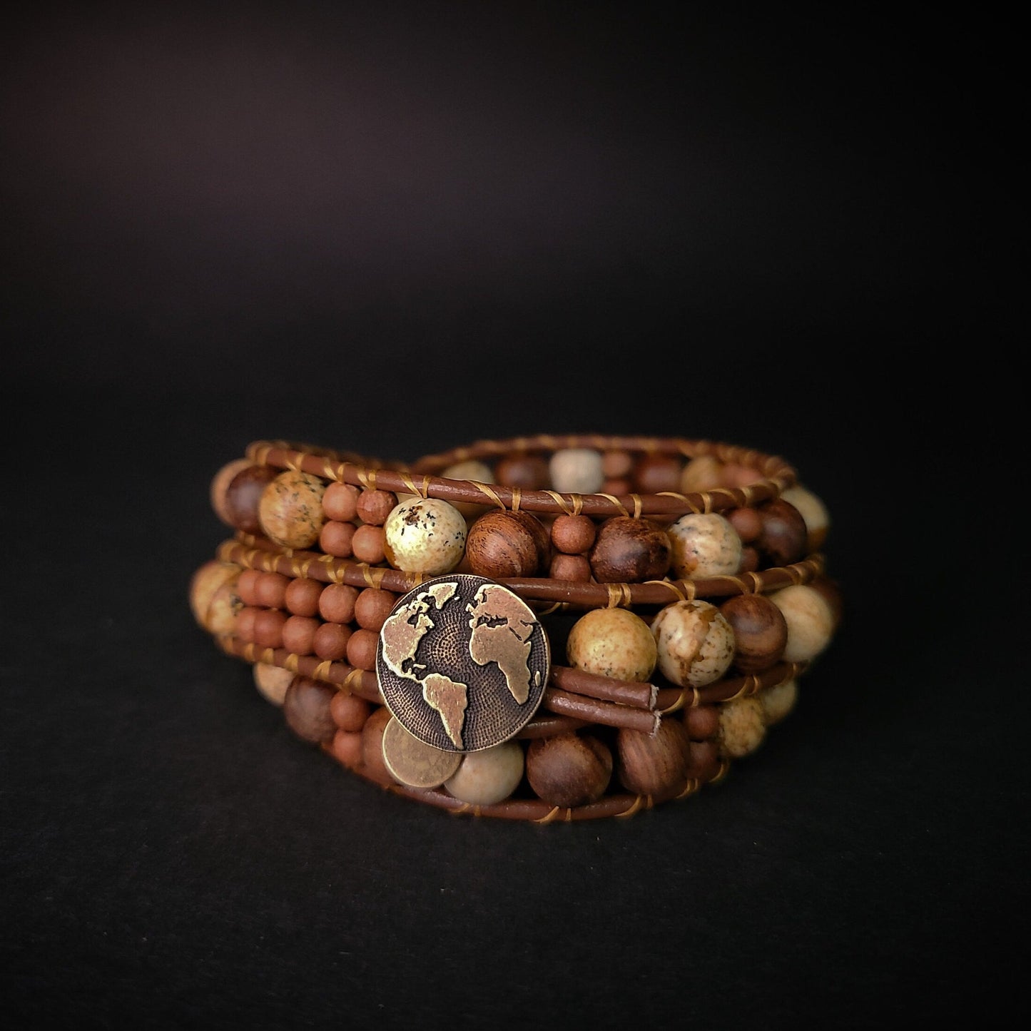 "I Am Always With You" | Jasper & Sandalwood Coded Message Leather Wrap Bracelet