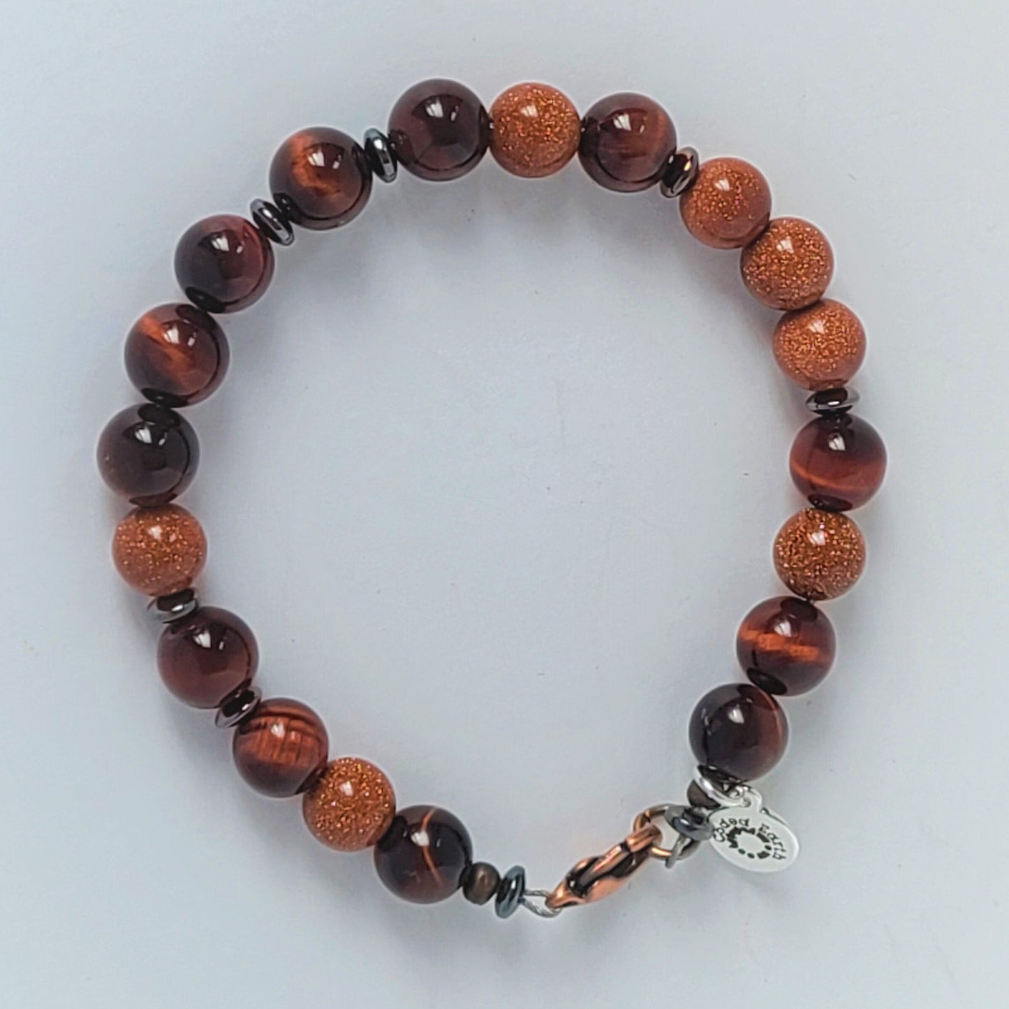 Red Tiger Eye and Sandstone Steel Bracelet