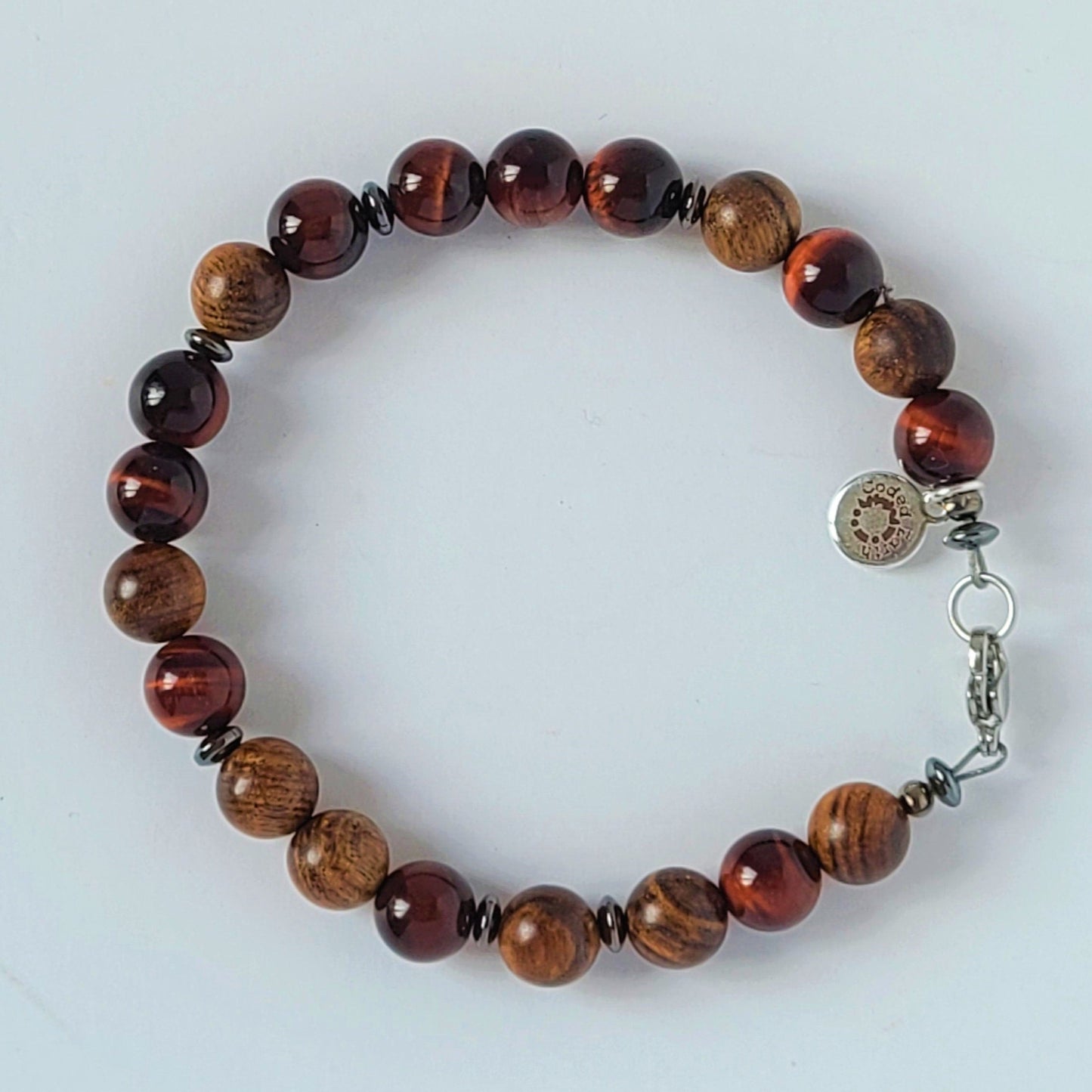 Red Tiger Eye and Sandalwood Steel Bracelet