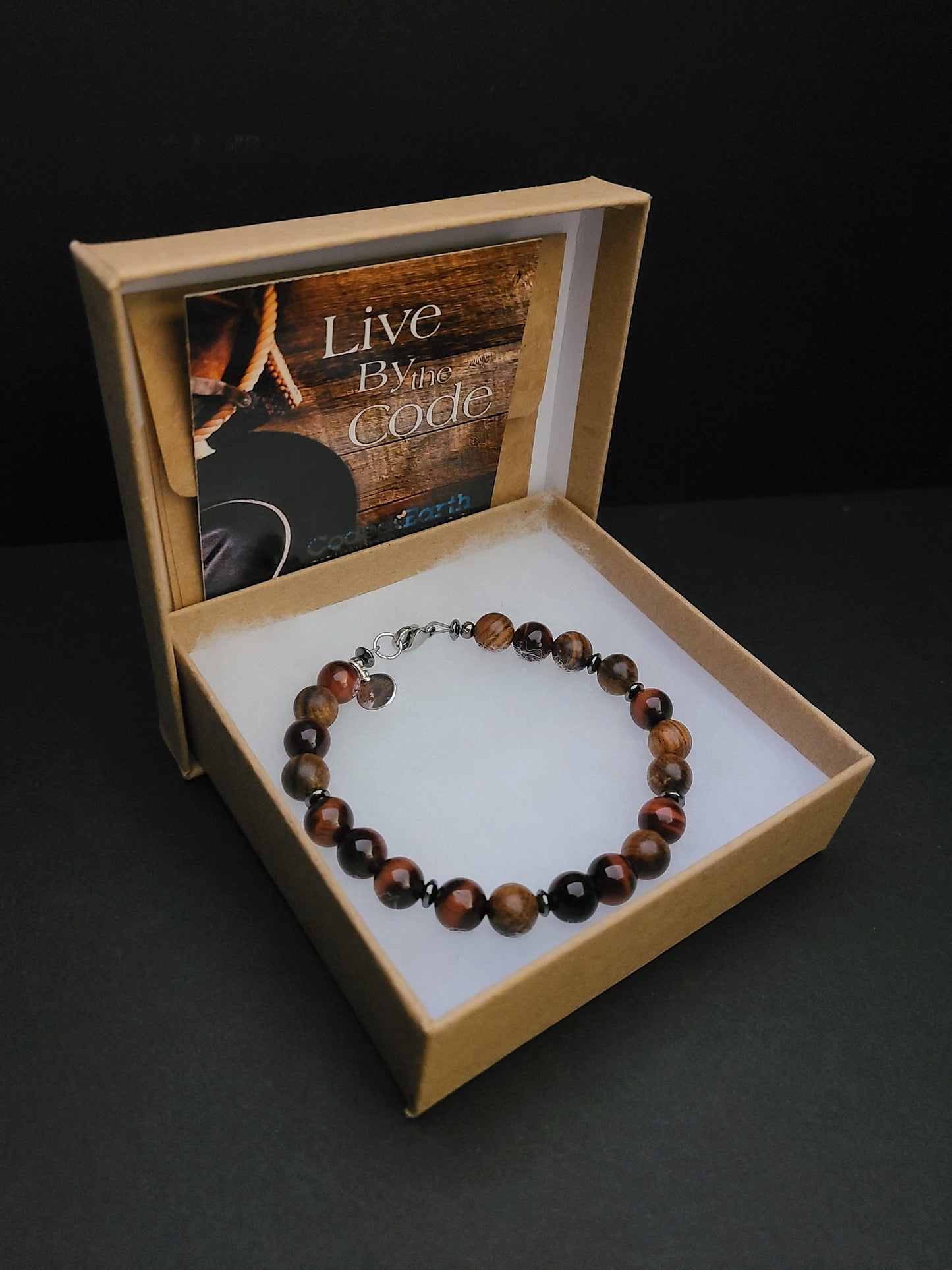 Red Tiger Eye and Sandalwood Steel Bracelet