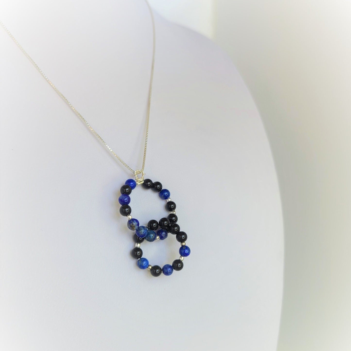 Lapis Lazuli & Black Tourmaline Sterling Silver Link Necklace