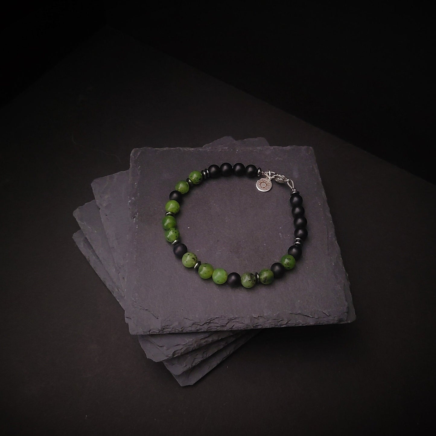 Canadian Jade & Onyx Steel Bracelet