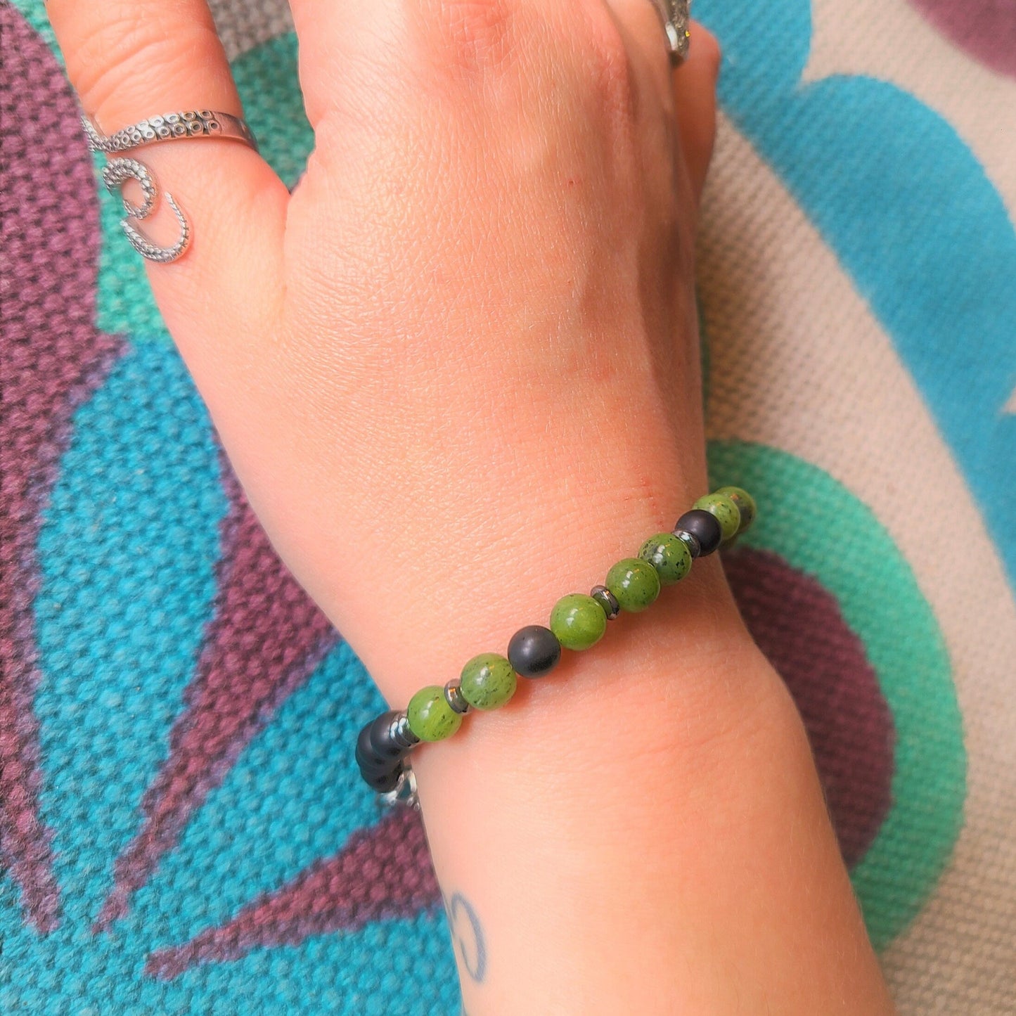 Canadian Jade & Onyx Steel Bracelet