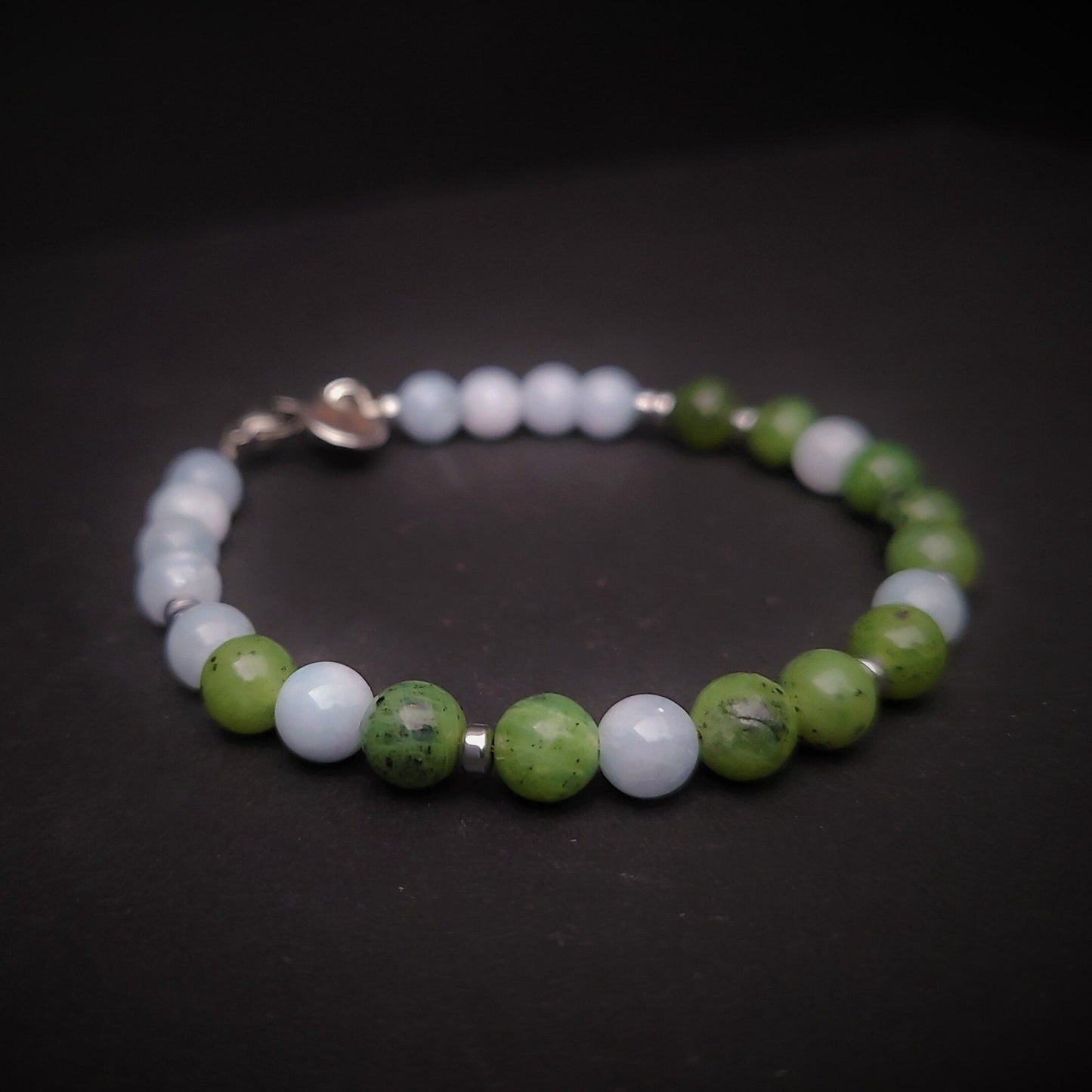 Canadian Jade & Aquamarine Steel Bracelet