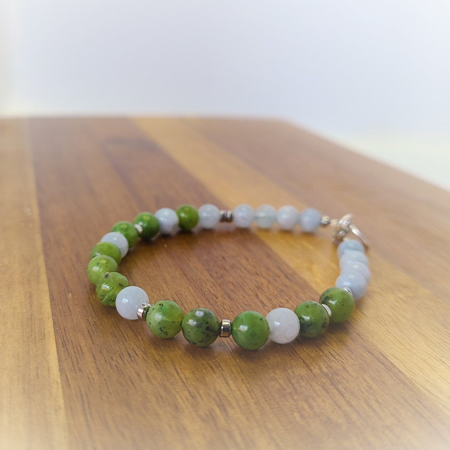 Canadian Jade & Aquamarine Steel Bracelet