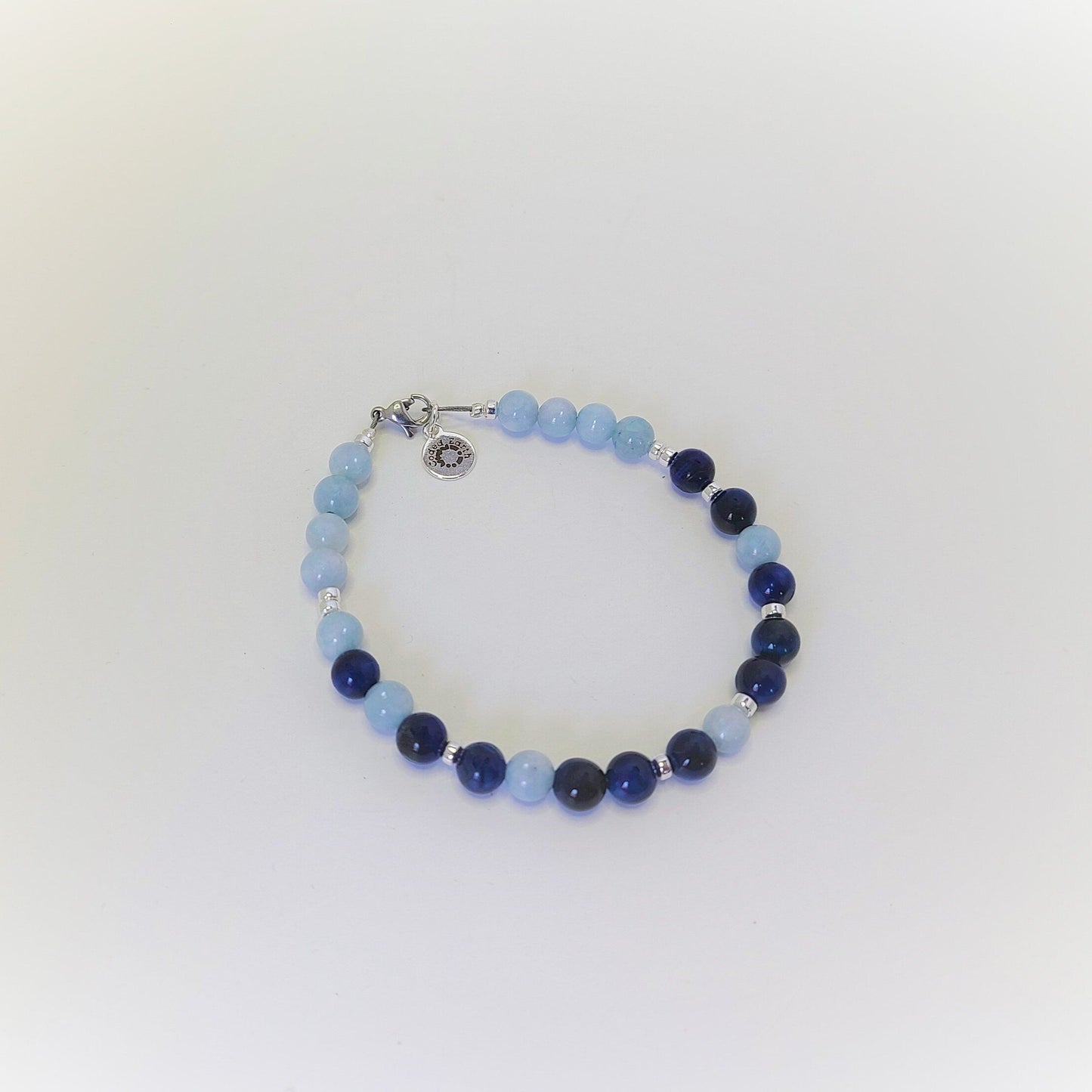 Blue Tiger Eye & Aquamarine Steel Bracelet
