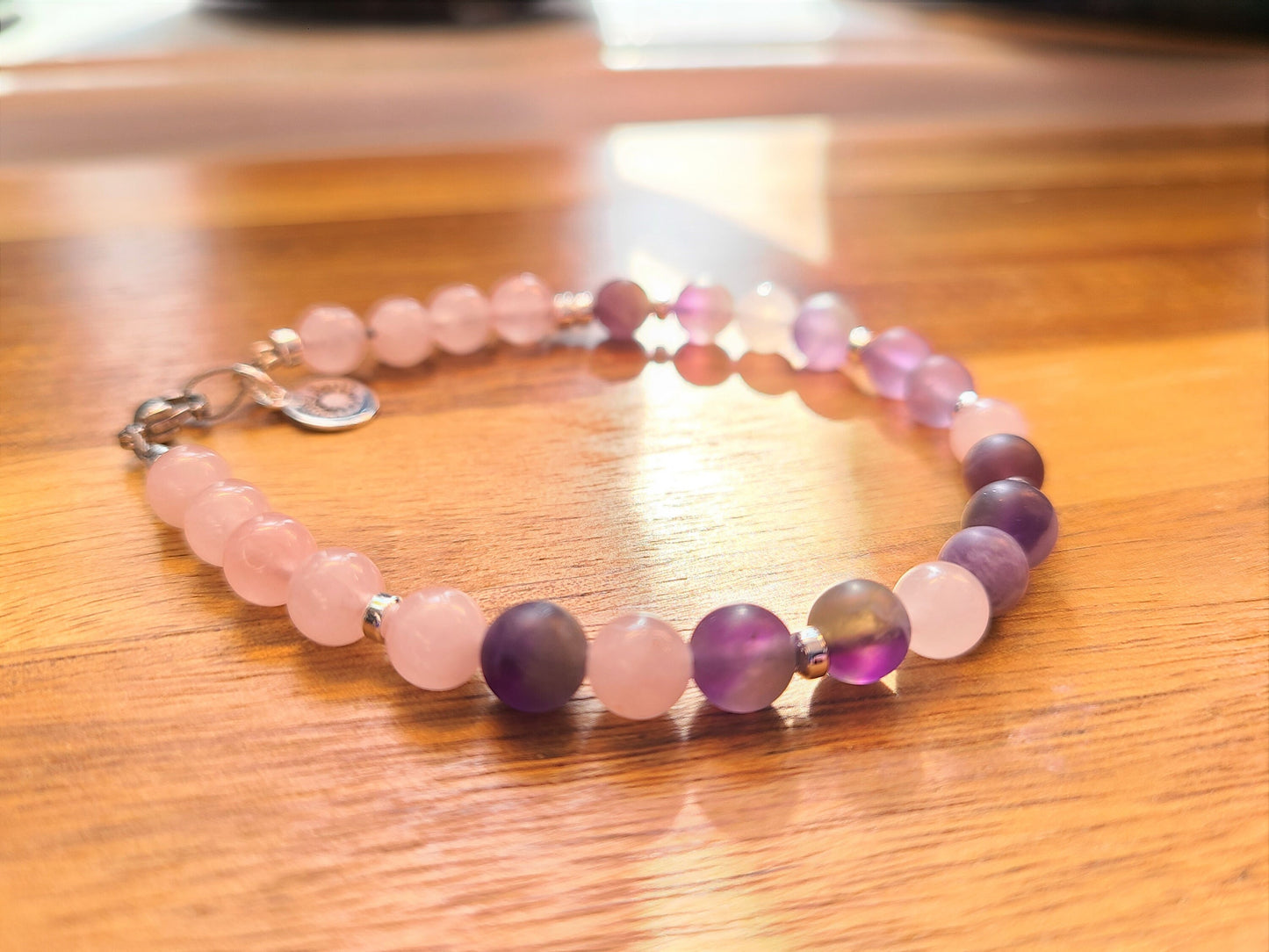 Amethyst & Rose Quartz Steel Bracelet