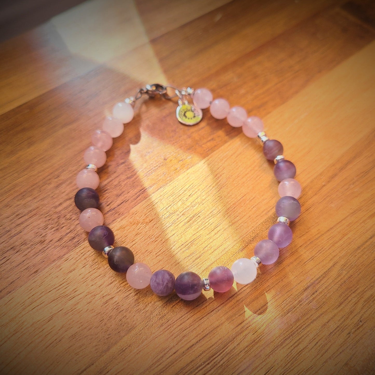 Amethyst & Rose Quartz Steel Bracelet