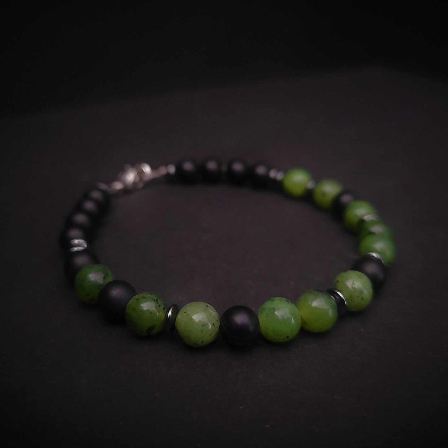 Canadian Jade & Onyx Steel Bracelet