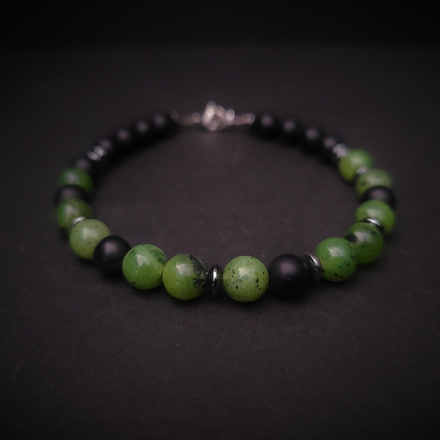 Canadian Jade & Onyx Steel Bracelet