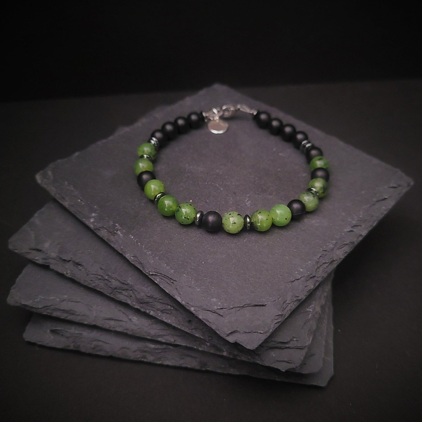 Canadian Jade & Onyx Steel Bracelet