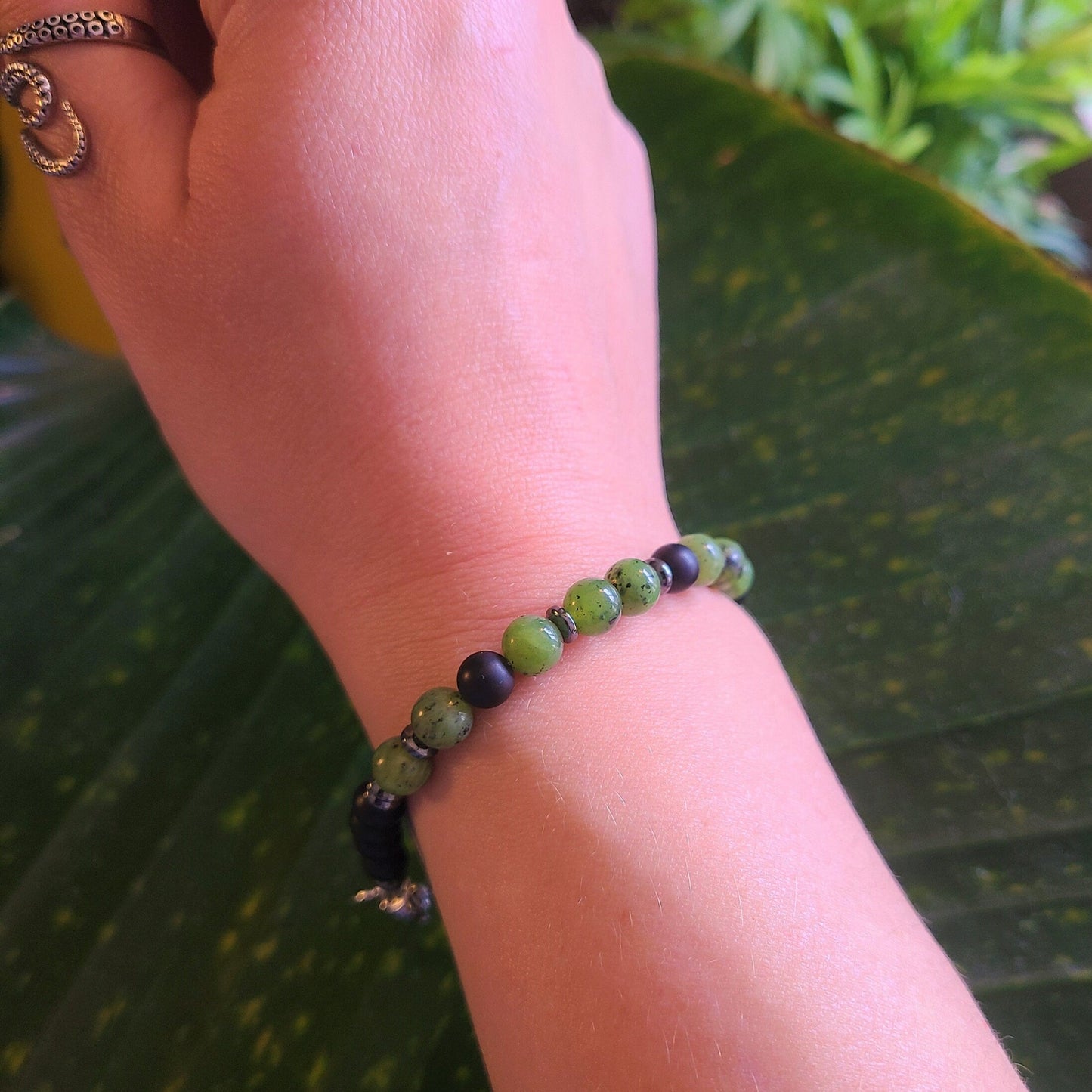 Canadian Jade & Onyx Steel Bracelet