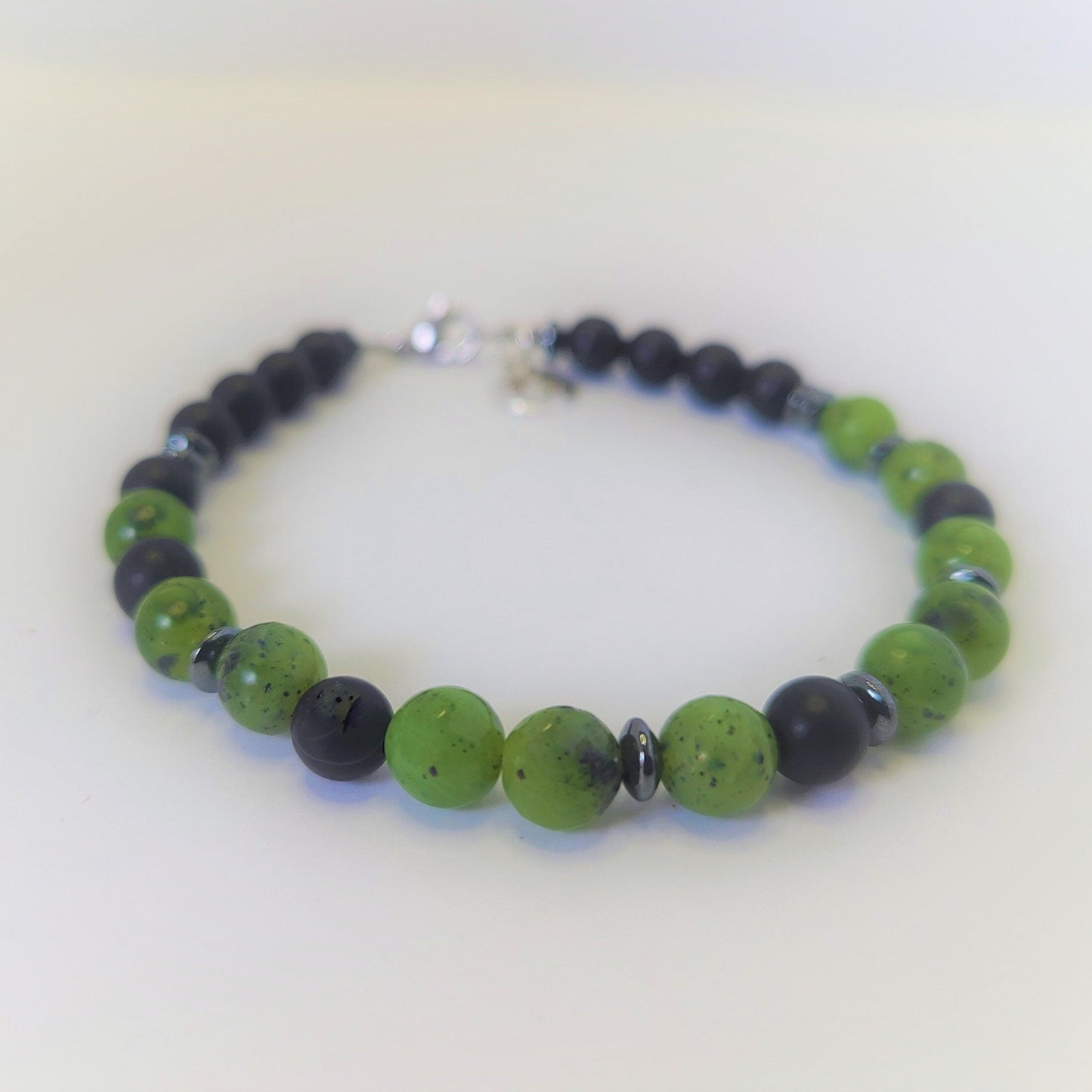 Canadian Jade & Onyx Steel Bracelet