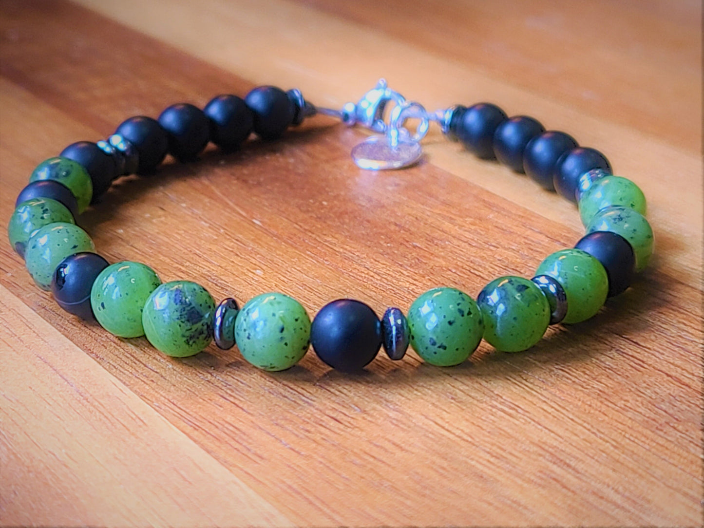 Canadian Jade & Onyx Steel Bracelet