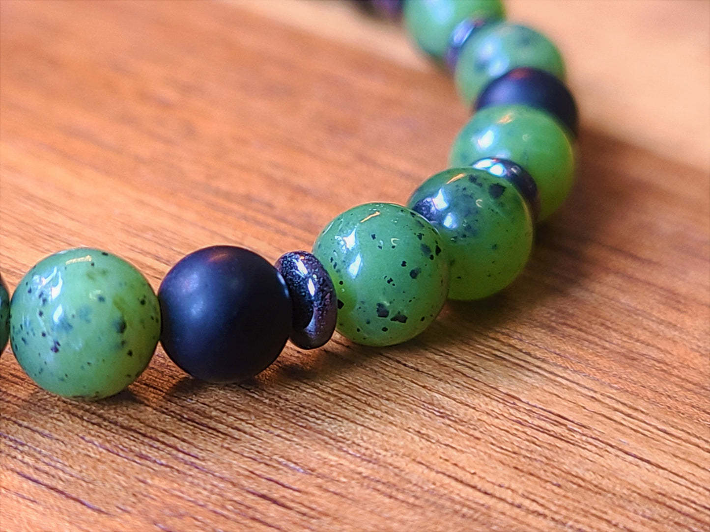 Canadian Jade & Onyx Steel Bracelet