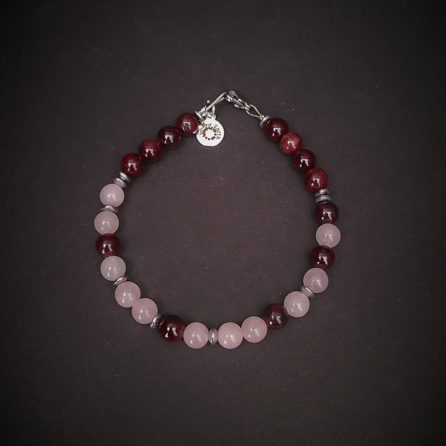 Garnet & Rose Quartz Steel Bracelet