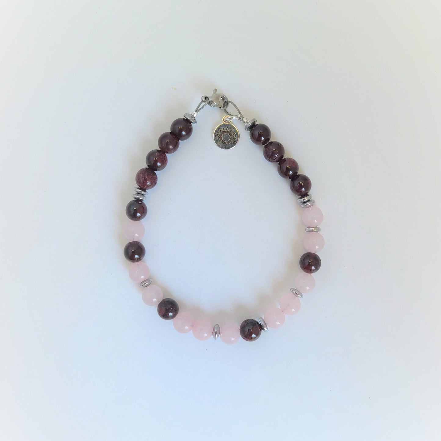 Garnet & Rose Quartz Steel Bracelet