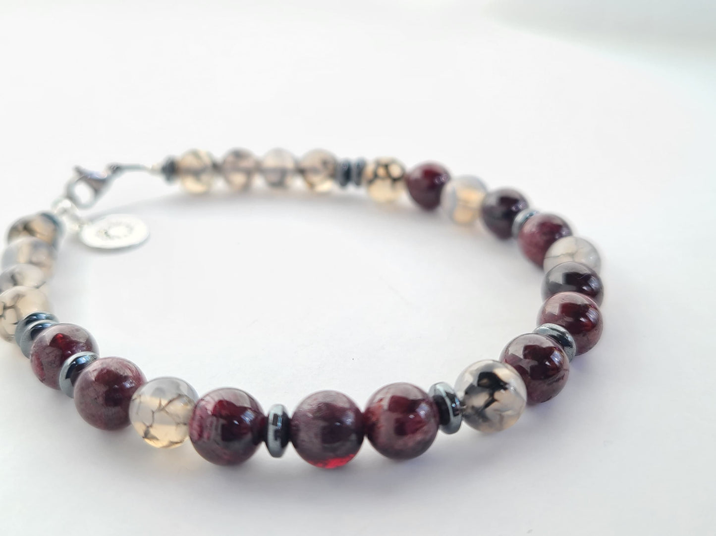 Garnet & Dragon Vein Agate Steel Bracelet