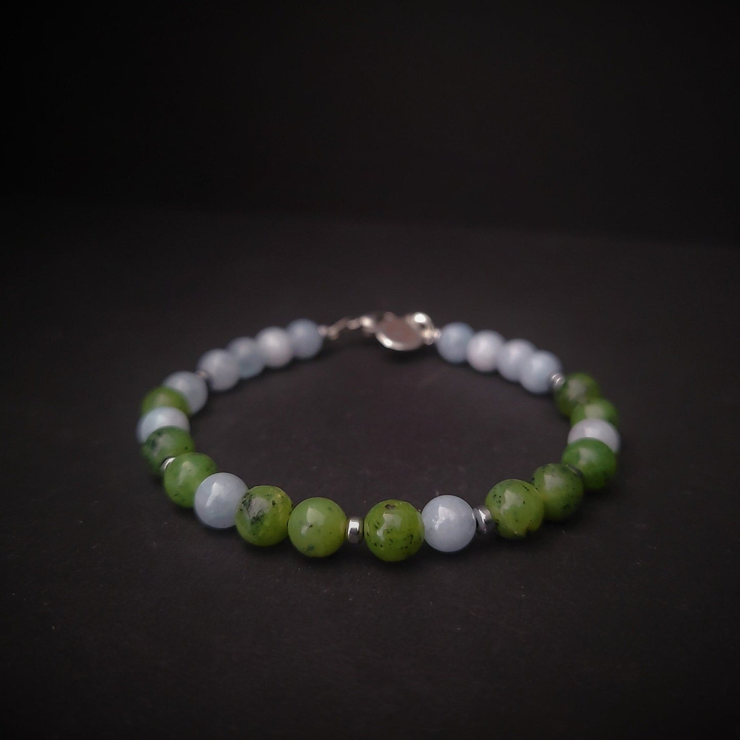 Canadian Jade & Aquamarine Steel Bracelet