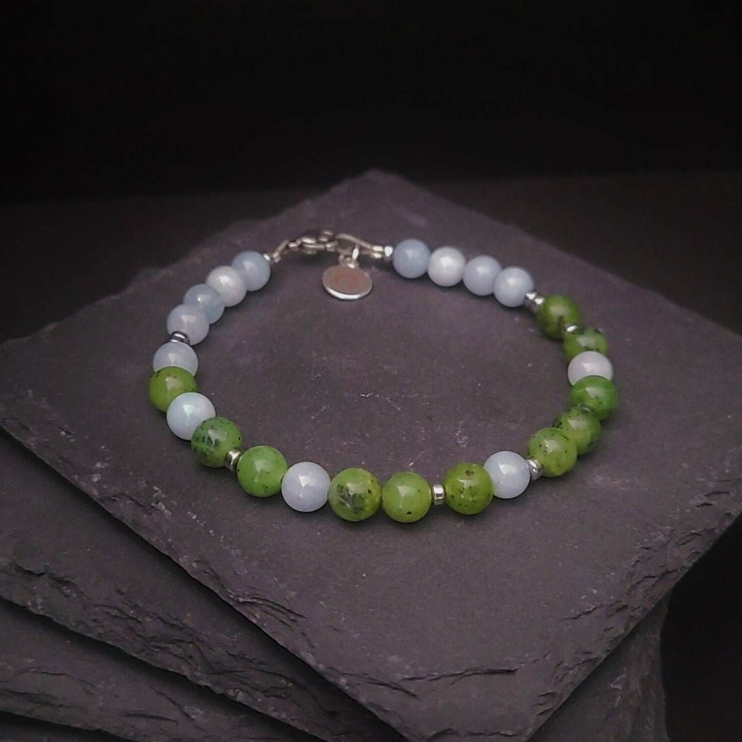 Canadian Jade & Aquamarine Steel Bracelet