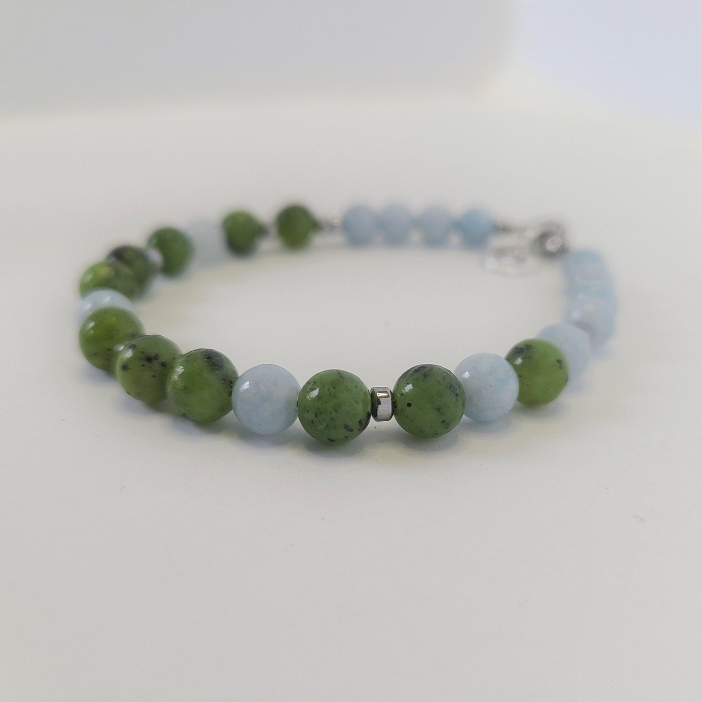 Canadian Jade & Aquamarine Steel Bracelet