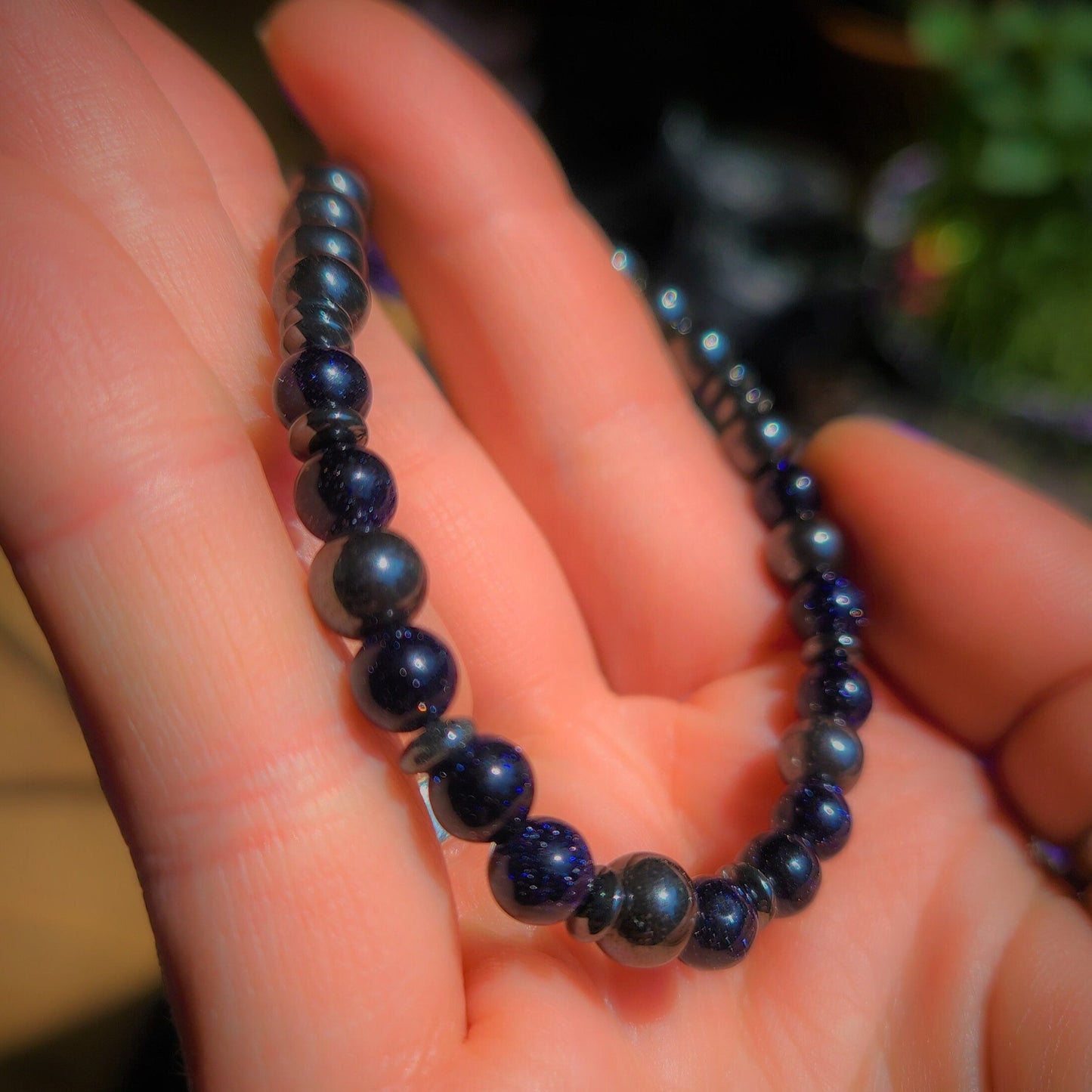 Blue Sandstone & Magnetic Hematite Steel Bracelet (6mm)