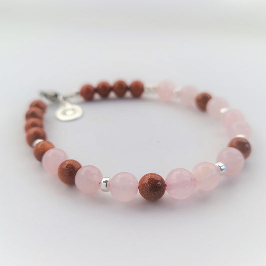 Rose Quartz & Sandstone Steel Bracelet