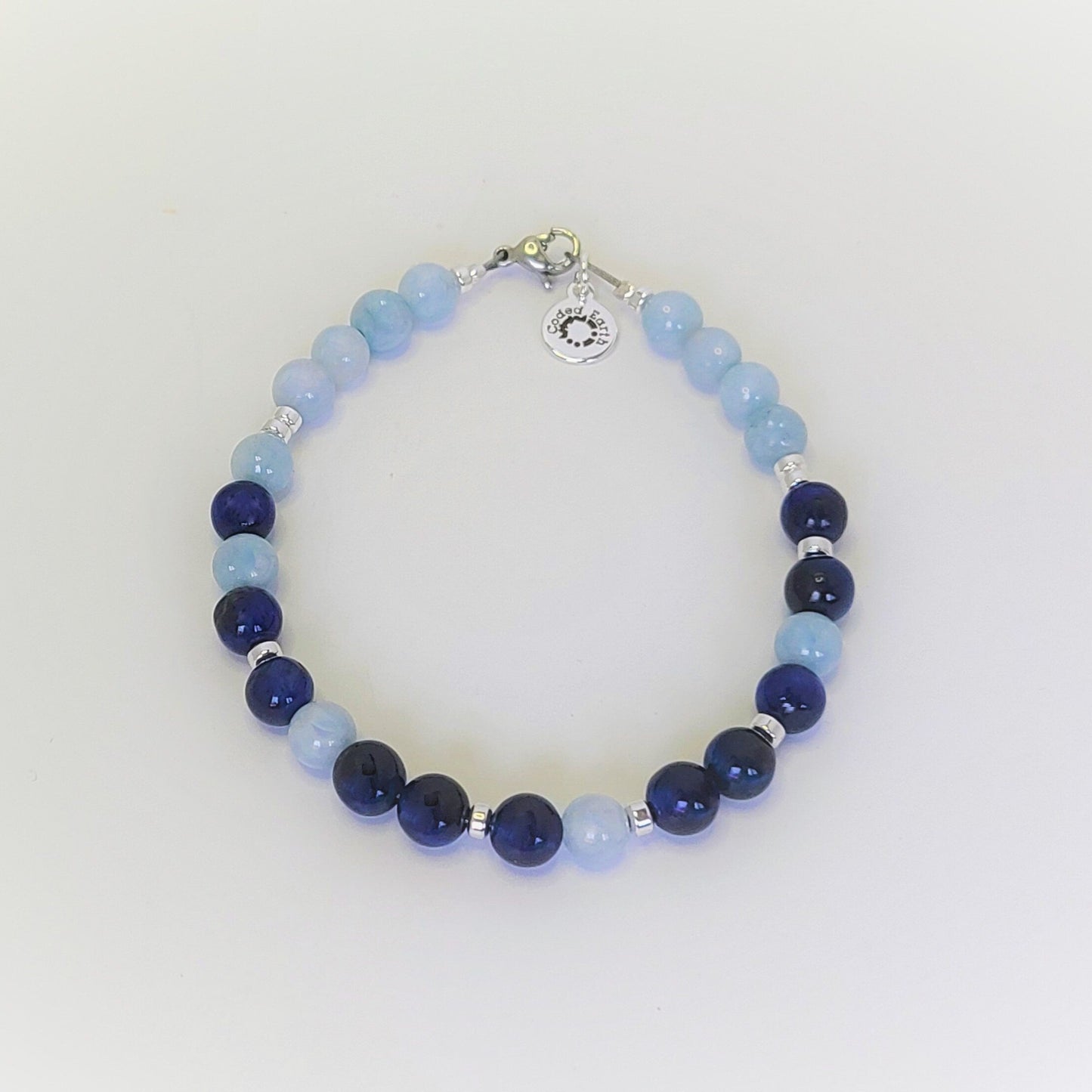 Blue Tiger Eye & Aquamarine Steel Bracelet