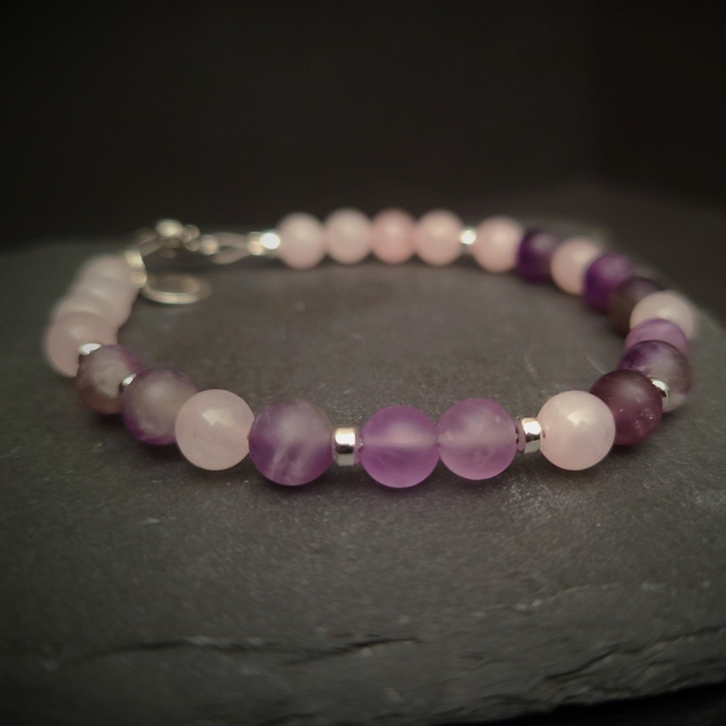 Amethyst & Rose Quartz Steel Bracelet