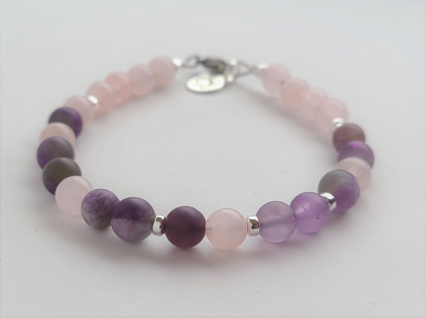 Amethyst & Rose Quartz Steel Bracelet