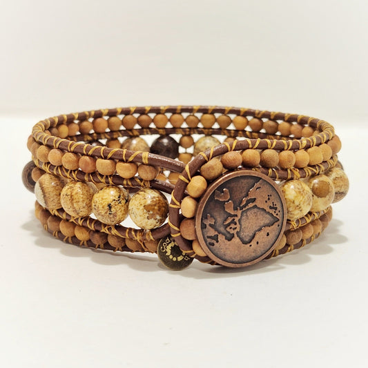 Sandalwood & Picture Jasper Leather Cuff Bracelet