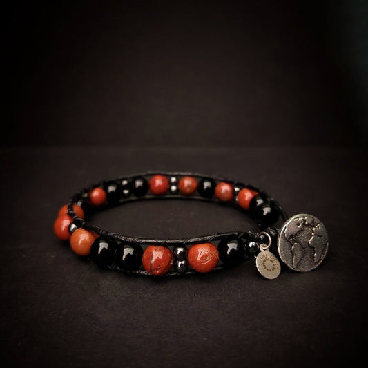 Black Tourmaline & Red Jasper Leather Bracelet
