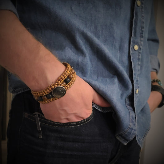 Sandalwood & Lava Leather Cuff Bracelet