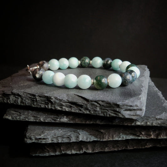 Larimar & Moss Agate Sterling Silver Bracelet