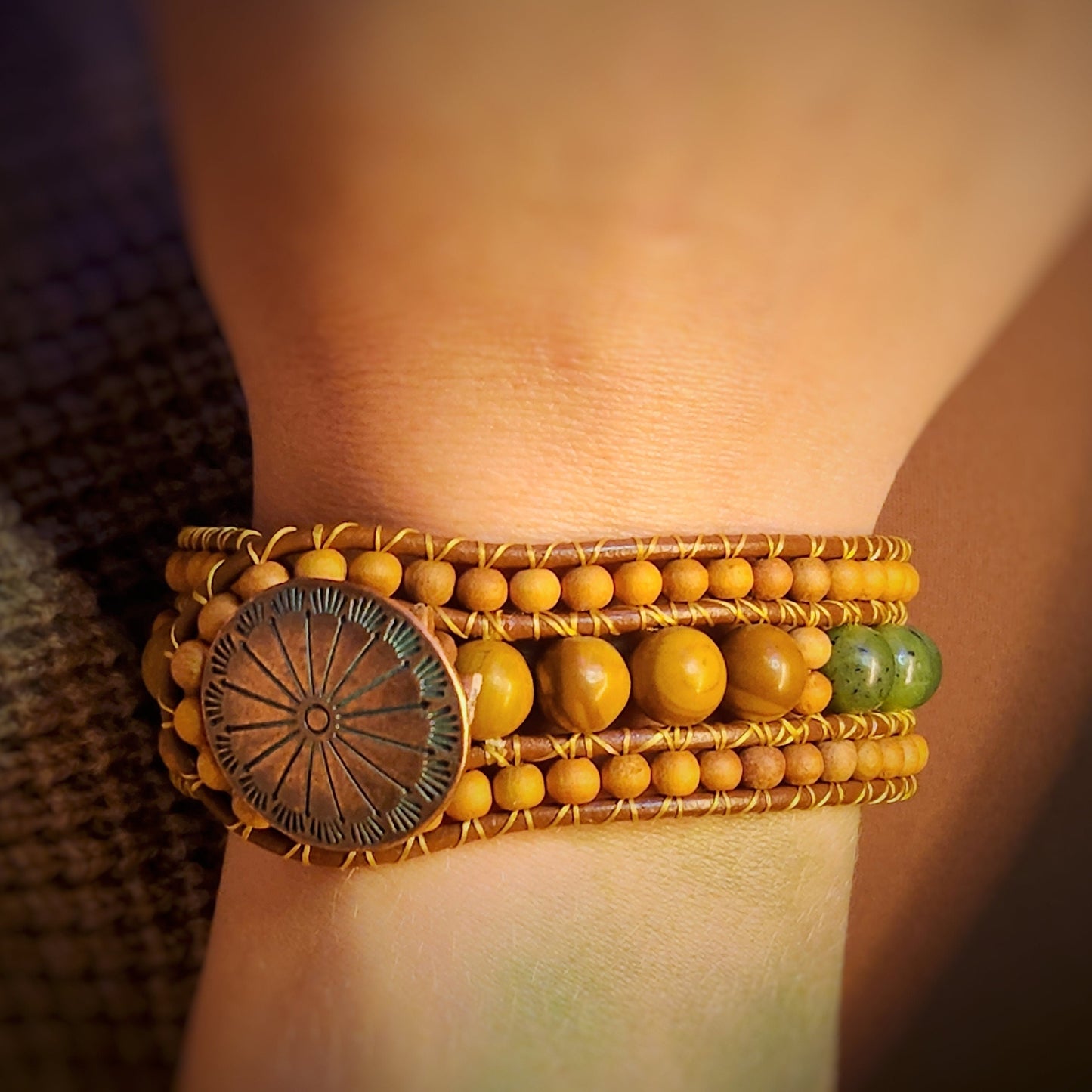 Canadian Jade & Jasper Sandalwood Cuff Bracelet